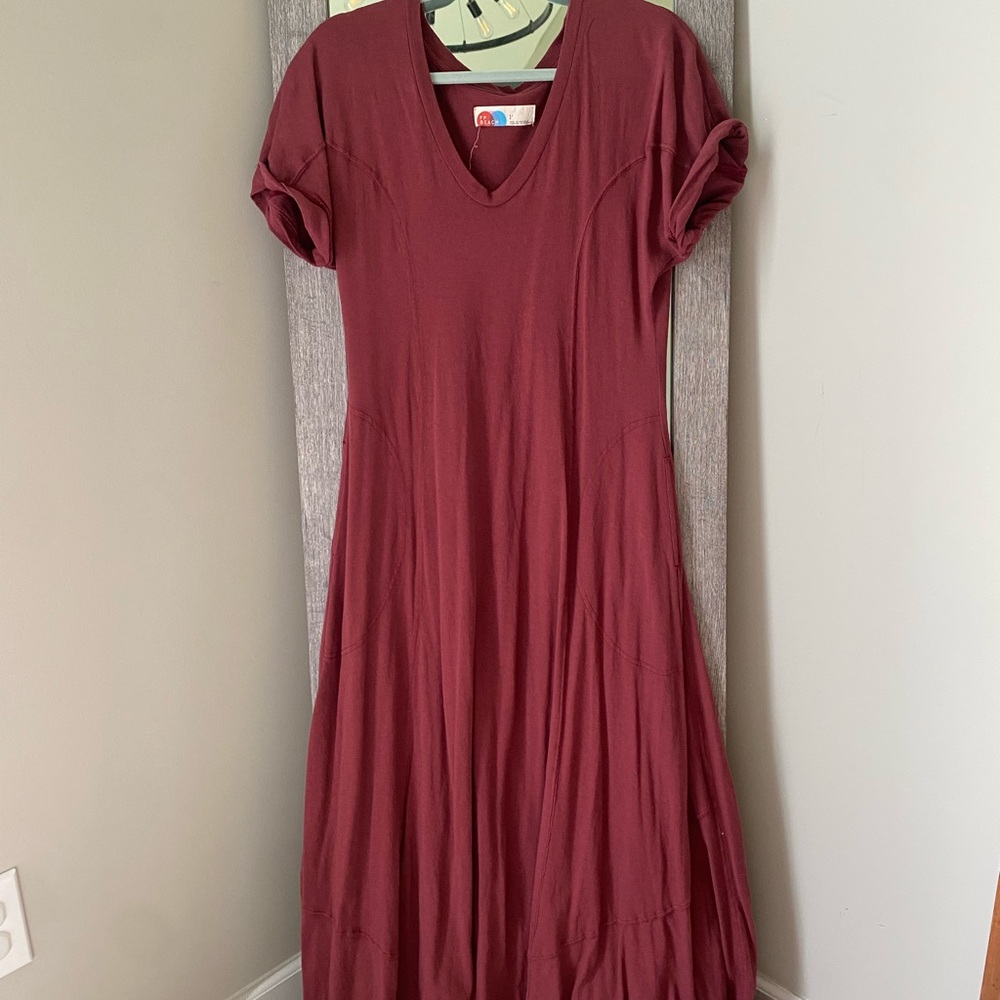 Free People Red A-Line V-Neck Dress